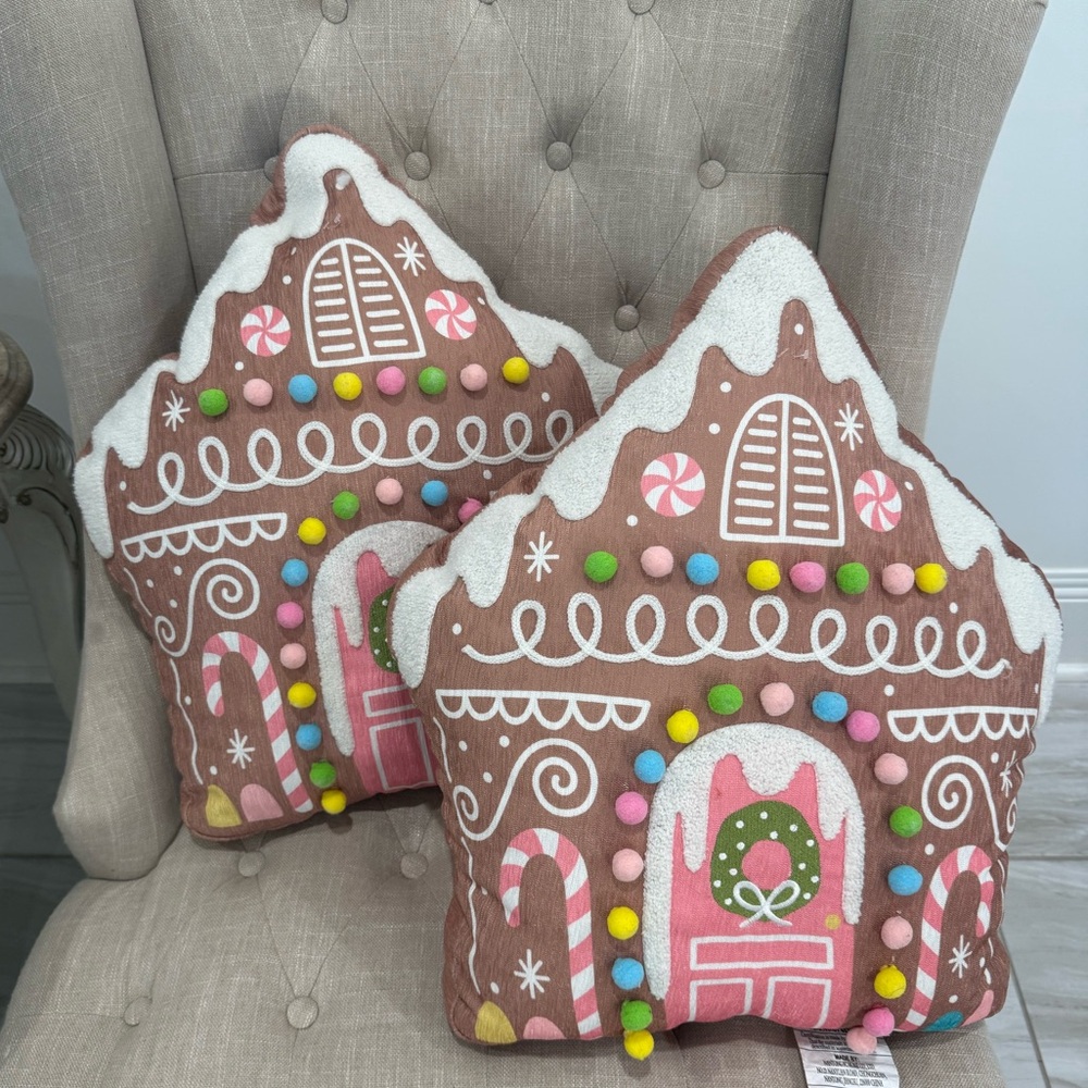 Cupcakes and cashmere gingerbread house pillows